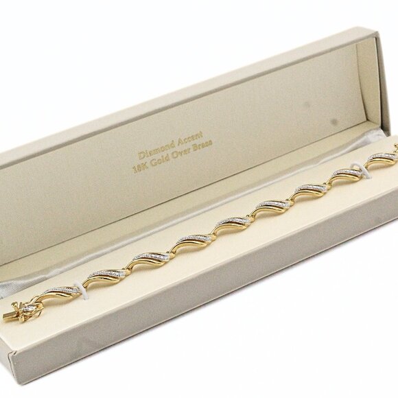 Exquisite PAJ China Diamond Accent 18K Gold Plated Sterling Silver Tennis Bracel - Picture 1 of 12